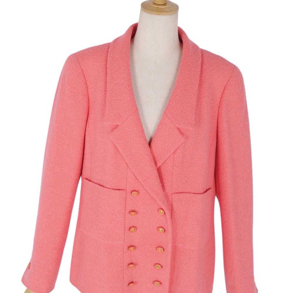 Vint Chanel Jacket 96C Double Brest Wool Tweed Coco Button   French Made 42 (L Equivalent) Pink -Two-Two-Two-Two-Two-Two-Two-Two-Two