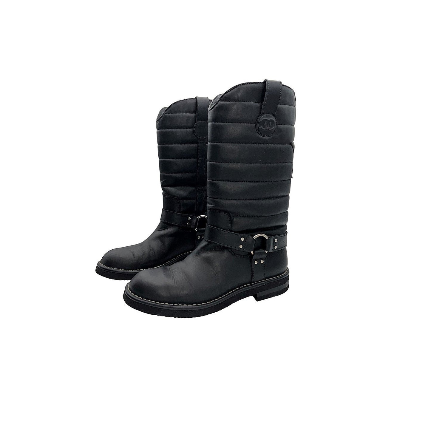 Chanel  Quilted Calfskin Star Biker Boots Sz 40