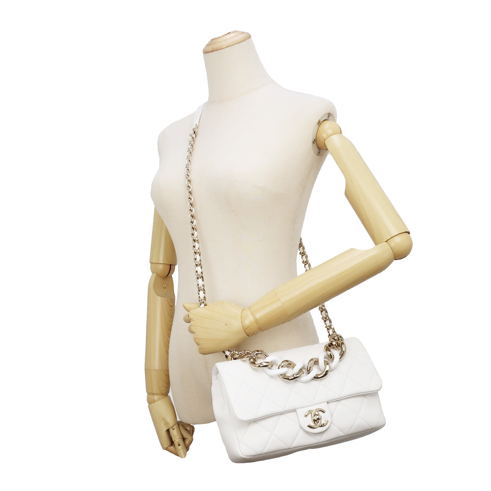 Chanel Matrasse 2WAY Chain Shoulder Bag White Hand GD G