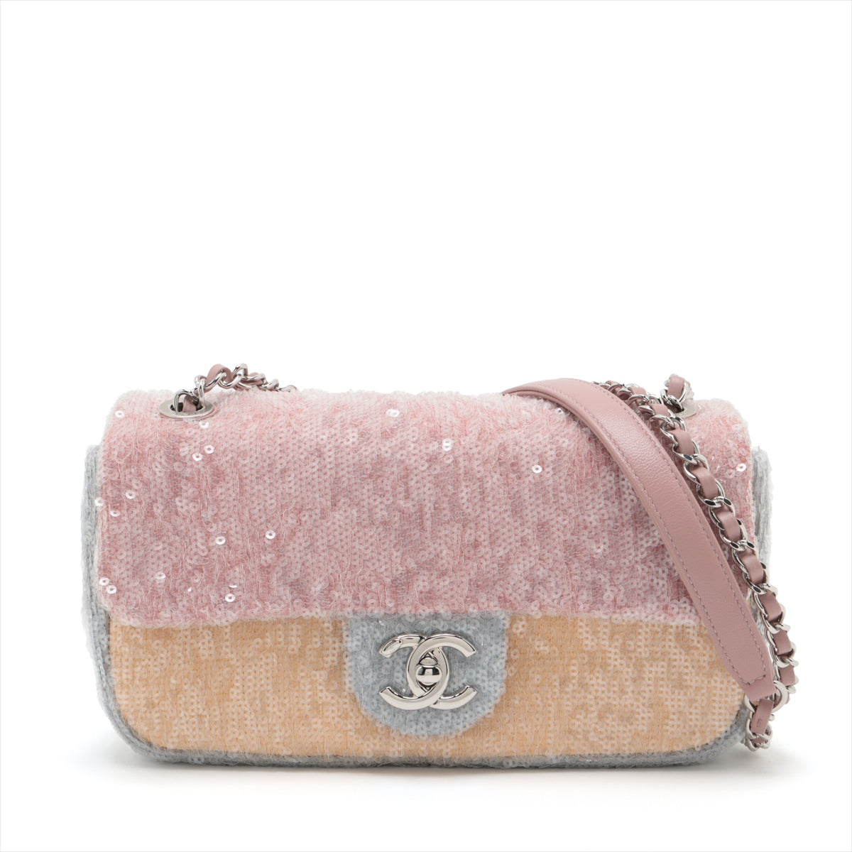 Chanel Coco Single Flap Double Chain Bag Multicolor Silver 25th