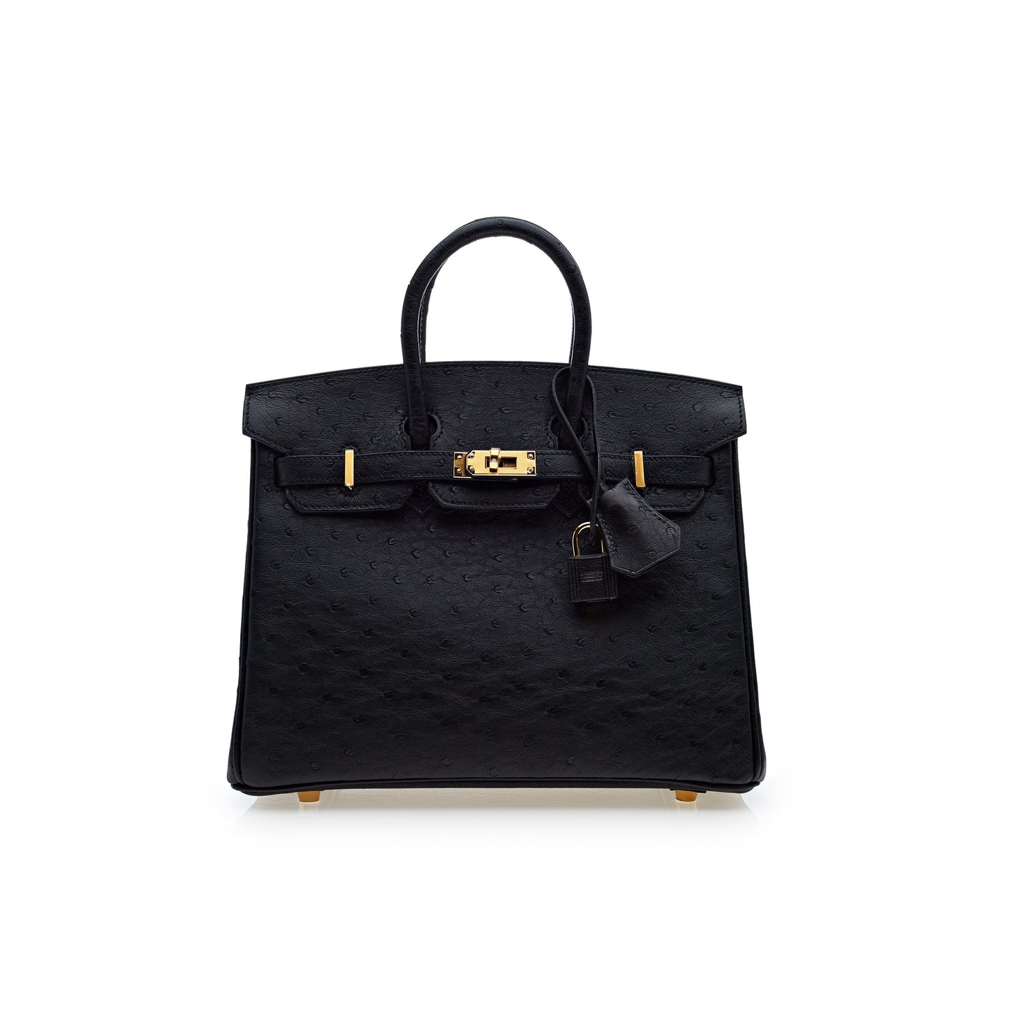 Hermes Birkin 25 Noir Ostrich Leather Gold Hardware