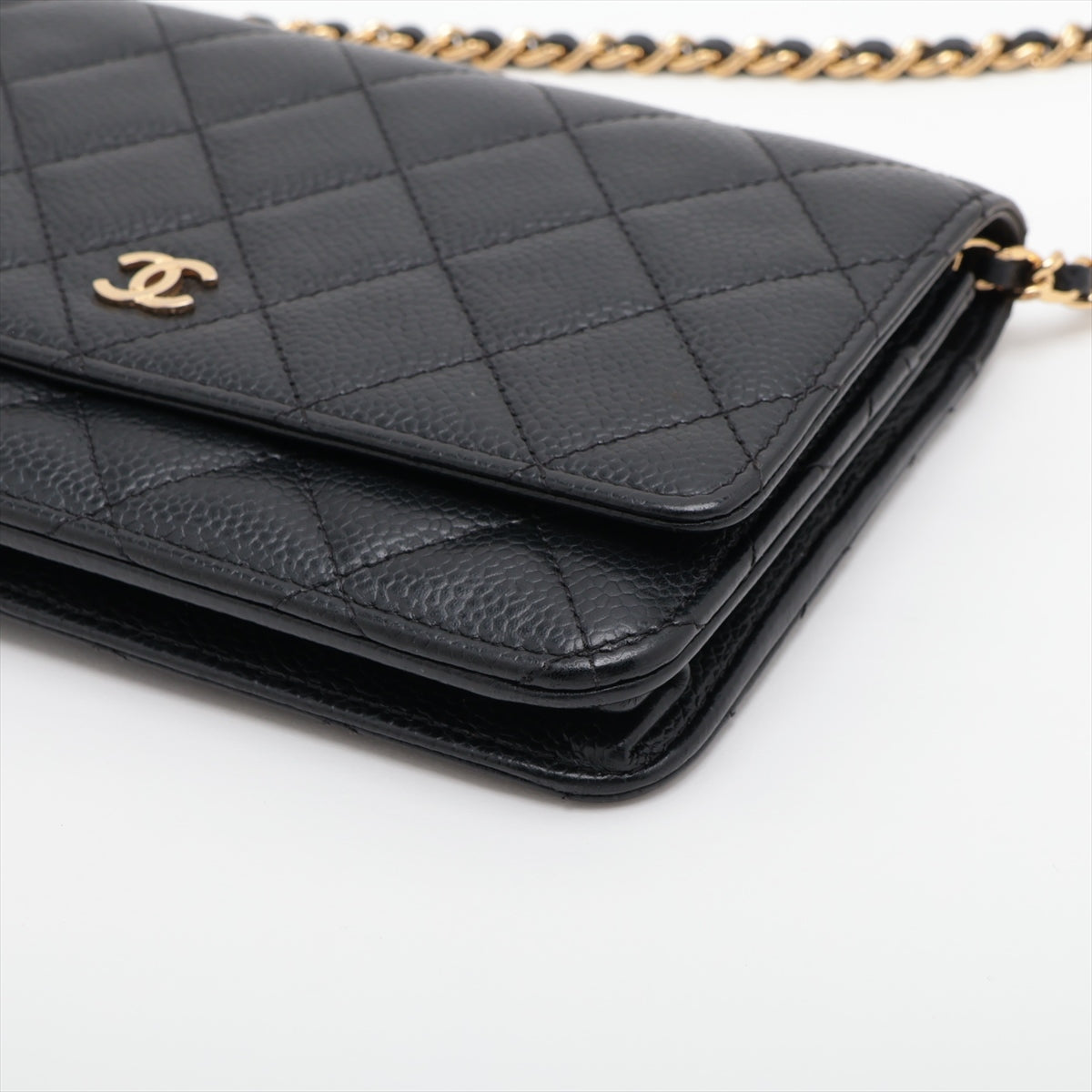 Chanel Matrasse Caviar S Chain Wallet Black G