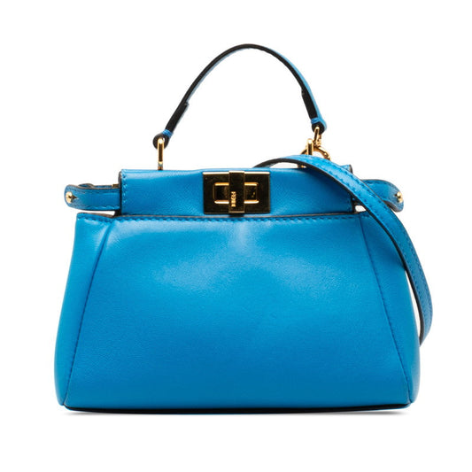 Fendi Micro Peak Small Handbag Shoulder Bag 2WAY 8M0355 Blue G Leather  Fendi