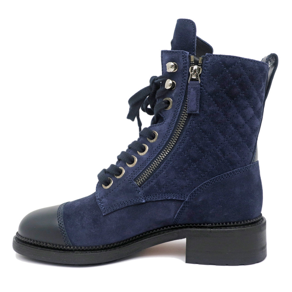 Chanel Race Up Boots tening Suede Navy Highcut Boots Coco G33769 Size 37 Shoes