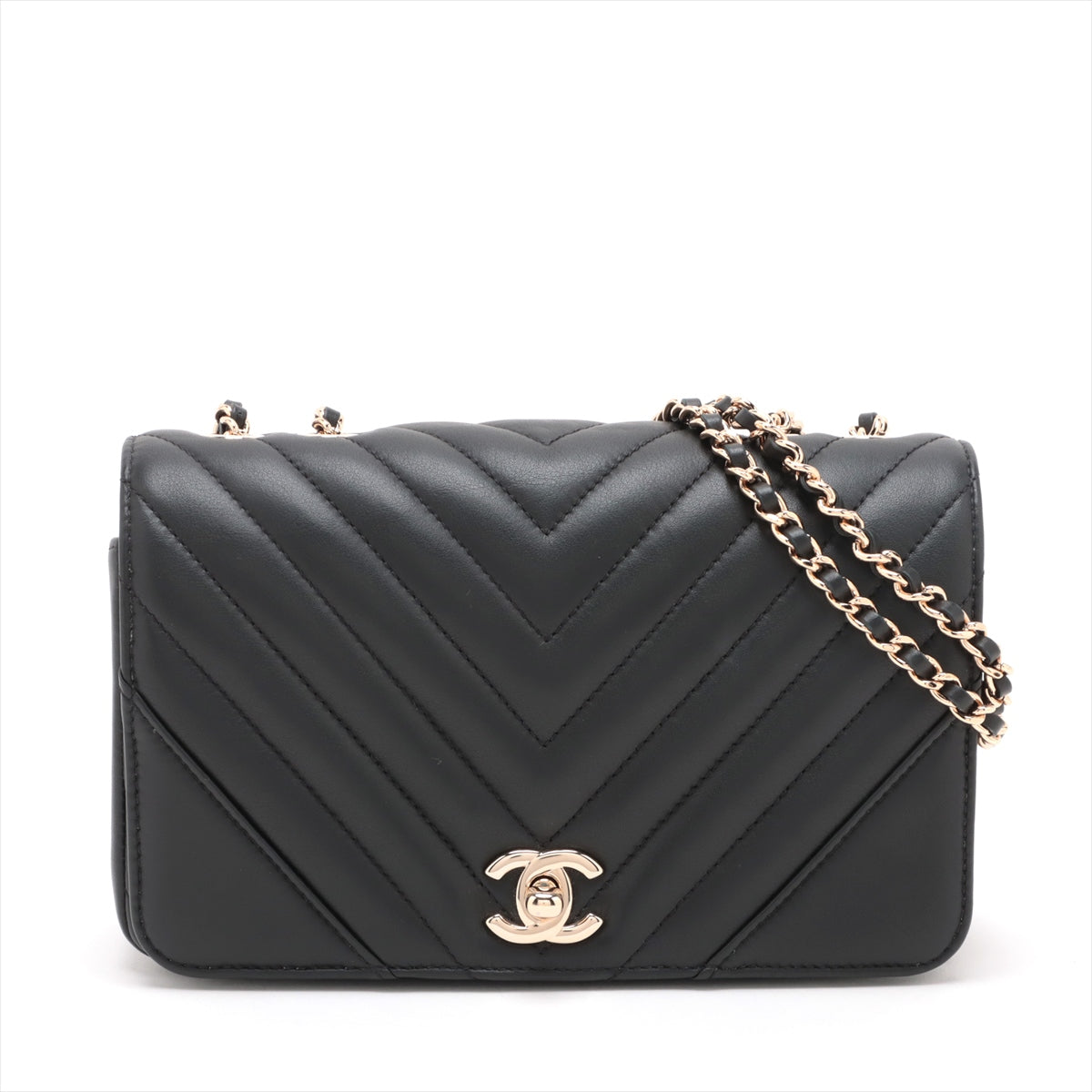 Chanel V Stitch  Single Flap Double Chain Bag Black G