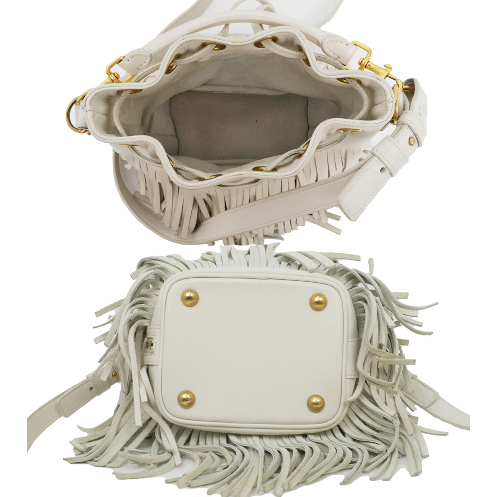 Saint Laurent Emanuel 2WAY Shoulder Bag Hand White Off-White Fringe 357603