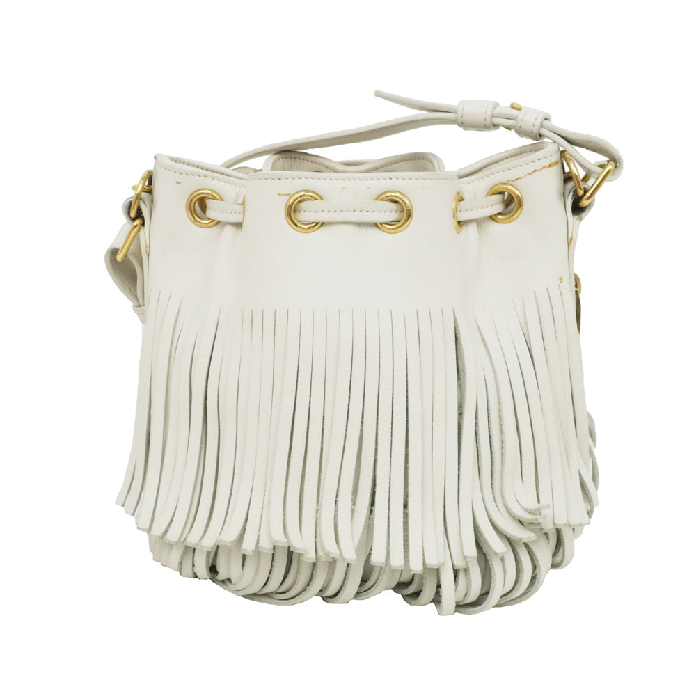 Saint Laurent Emanuel 2WAY Shoulder Bag Hand White Off-White Fringe 357603