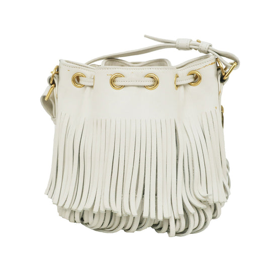 Saint Laurent Emanuel 2WAY Shoulder Bag Hand White Off-White Fringe 357603