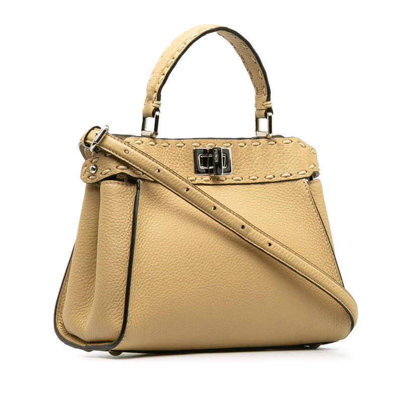 FENDI Selleria Peekaboo Mini Handbag in Leather Beige 8BN244