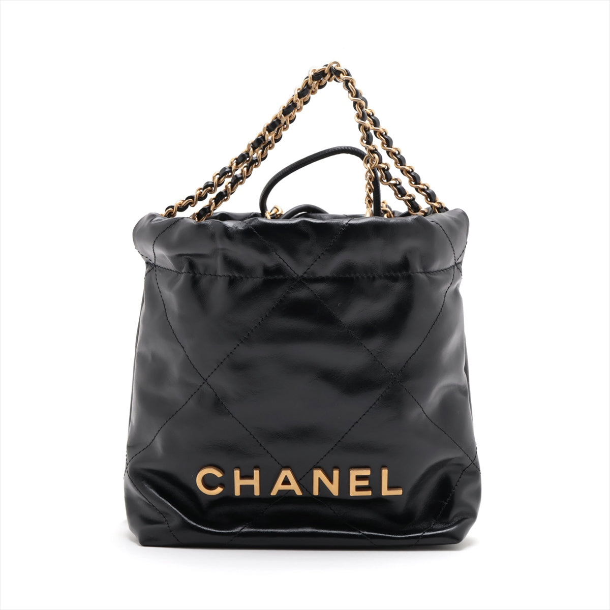 Chanel 22 Mini Leather Chain Shoulder Bag Black G  AS3980