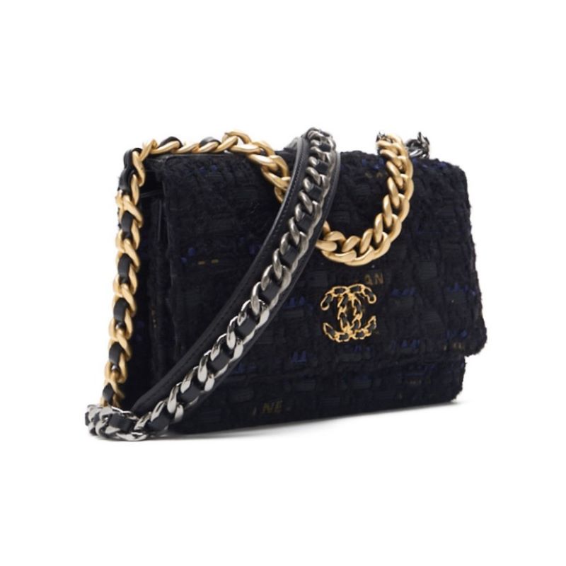 CHANEL 【CHANEL】 CHANEL 19 Matrasse Chain Wallet Tweed Black  Blue (Gen × Silver Gold)  Wallet Coupon Wallet  【French】