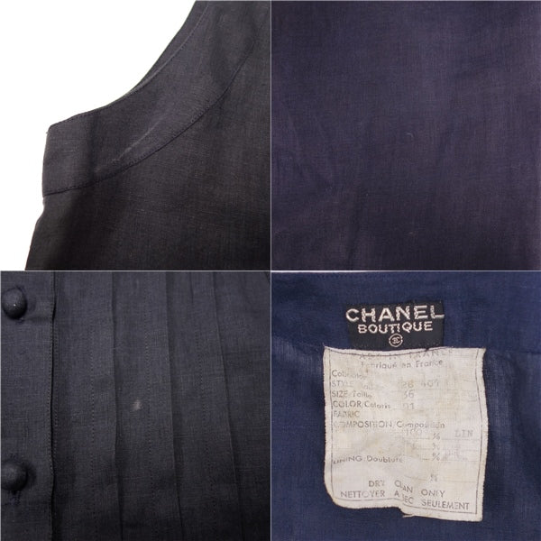 Vint Chanel T-shirt Chanel T-shirt  Sleeve Linen Landless Tops  36 (S equivalent) Navy  Navy