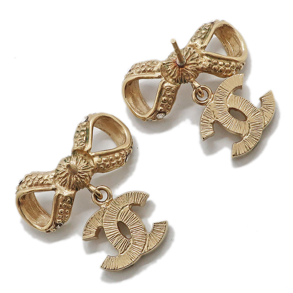 Chanel Coco Ribbon Stud_Earrings Linestone Champagne G B14P  Accessories Small Shake A42648