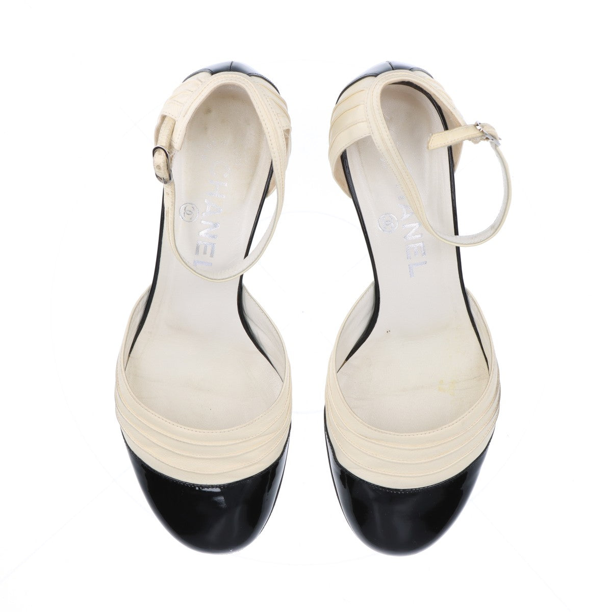 Chanel 05P Leather x Patent Strap Pump 36C  Black x Ivory G24608