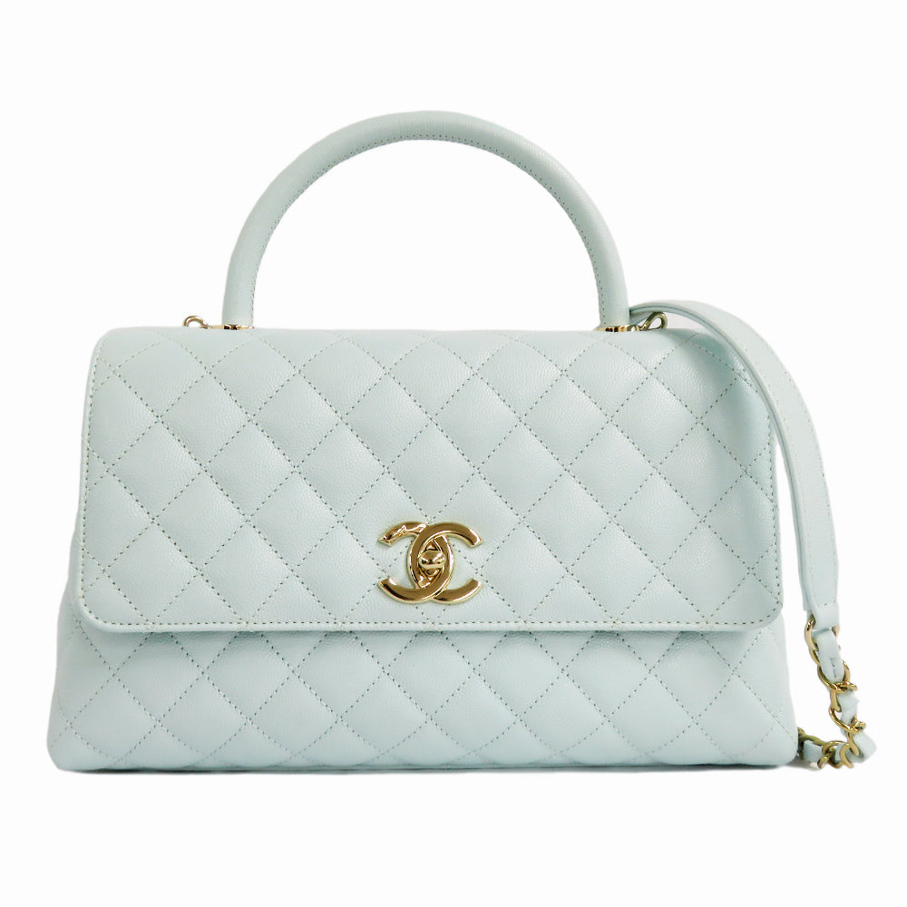 CHANEL CHANEL Coco Handle 29 Top Handle Flap Bag  A92991 Caviar S Light Blue G   Water Color Handbag Shoulder Bag   Wade