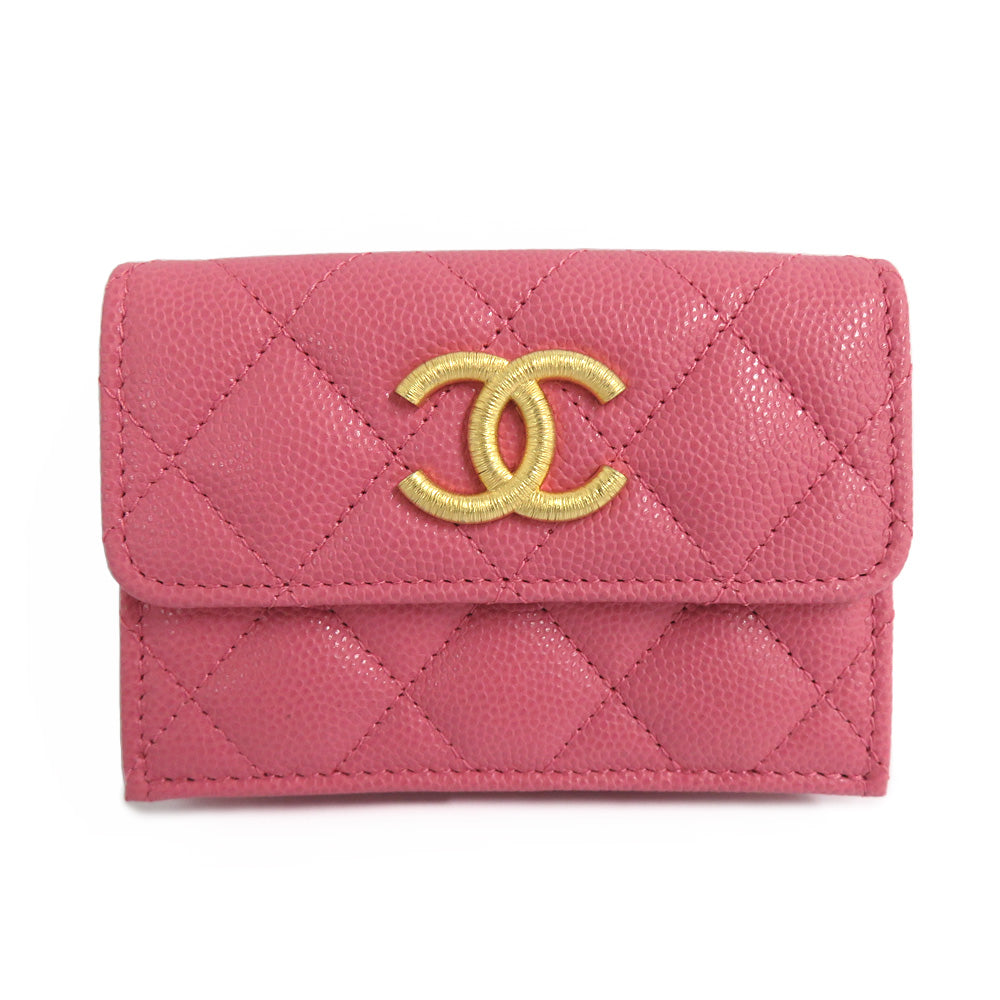 Chanel Small Flap Wallet AP3518 Matrasse Caviar S Pink G  Coco  Metal Three Folded Wallet