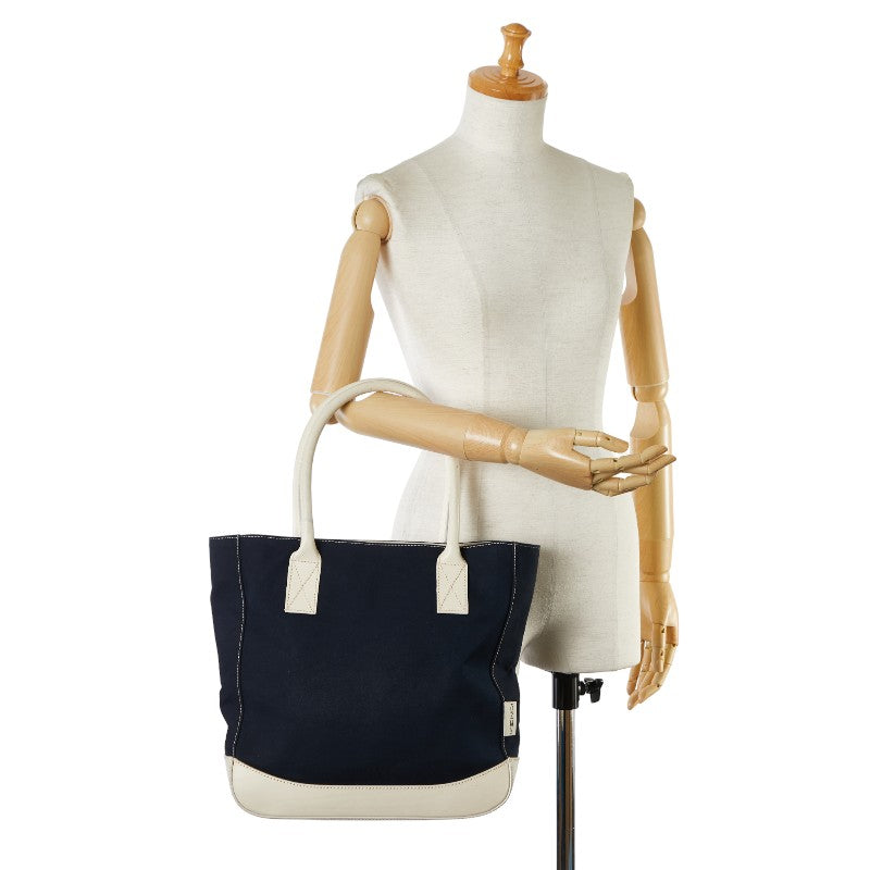 Fendi Tote Bag Shoulder Bag Navy White Canvas Leather  Fendi