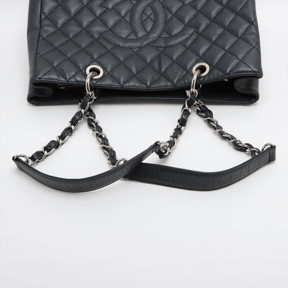 Chanel GST Caviar S Tote Top Bag Black Silver G