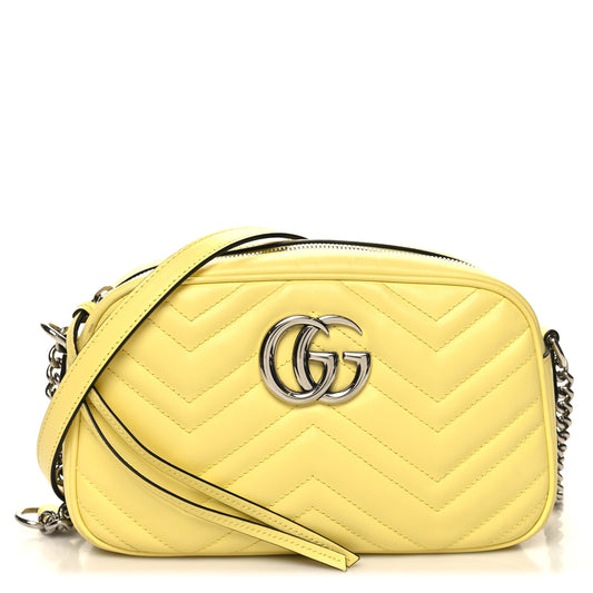 Gucci  Calfskin Matelasse Small GG Marmont Chain Shoulder Bag Banana