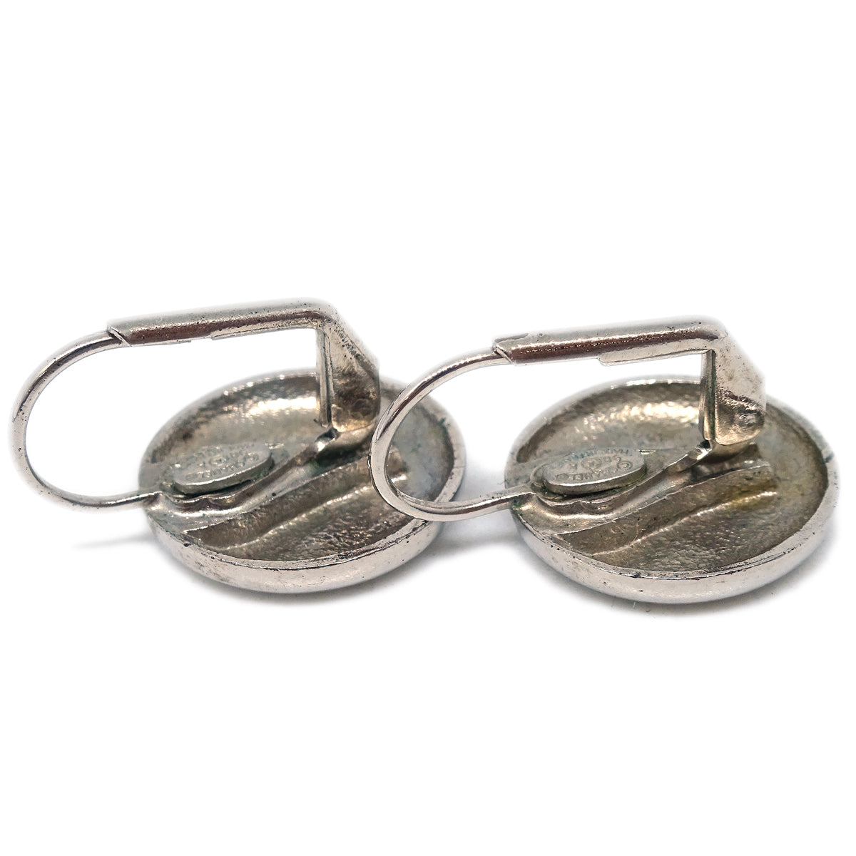 Chanel Button Piercing Earrings Silver 98A