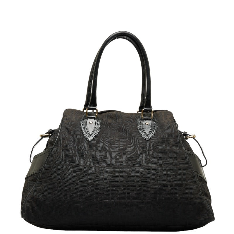 Fendi Zucca Handbag 8BN158 Black Canvas Leather Ladies Fendi