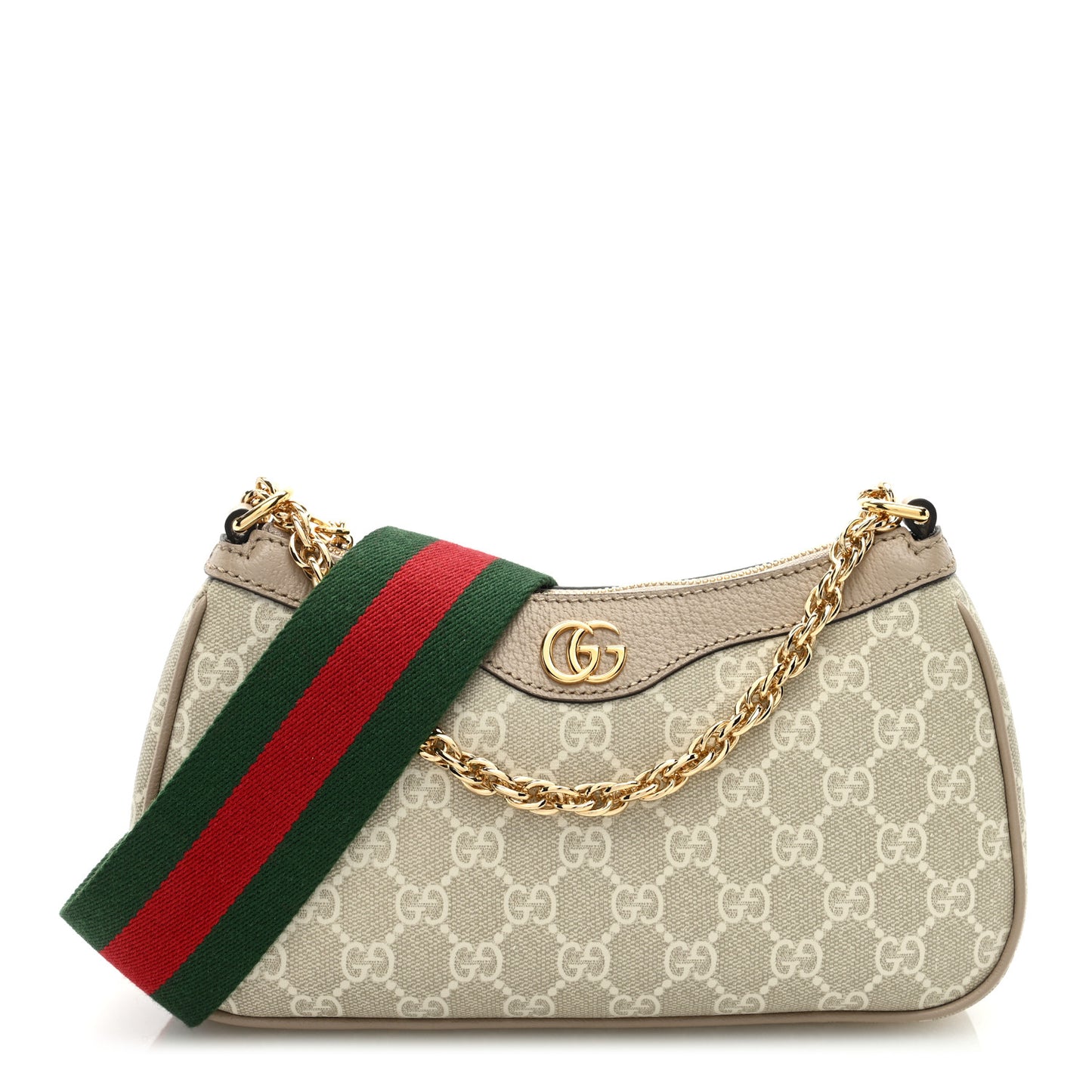 Gucci  GG Supreme Monogram Textured Dollar Calfskin Web Small Ophidia GG Handbag Beige Mystic White Oatmeal