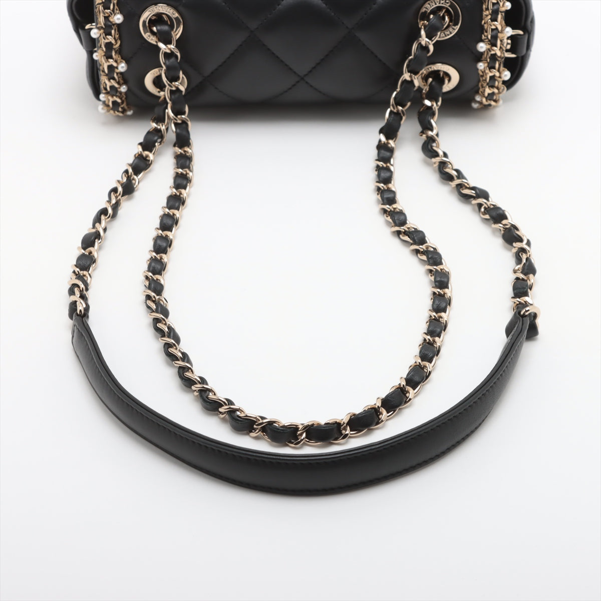 Chanel Mini Matrasse 17  Single Flap Double Chain Bag Pearl Black G  A35200