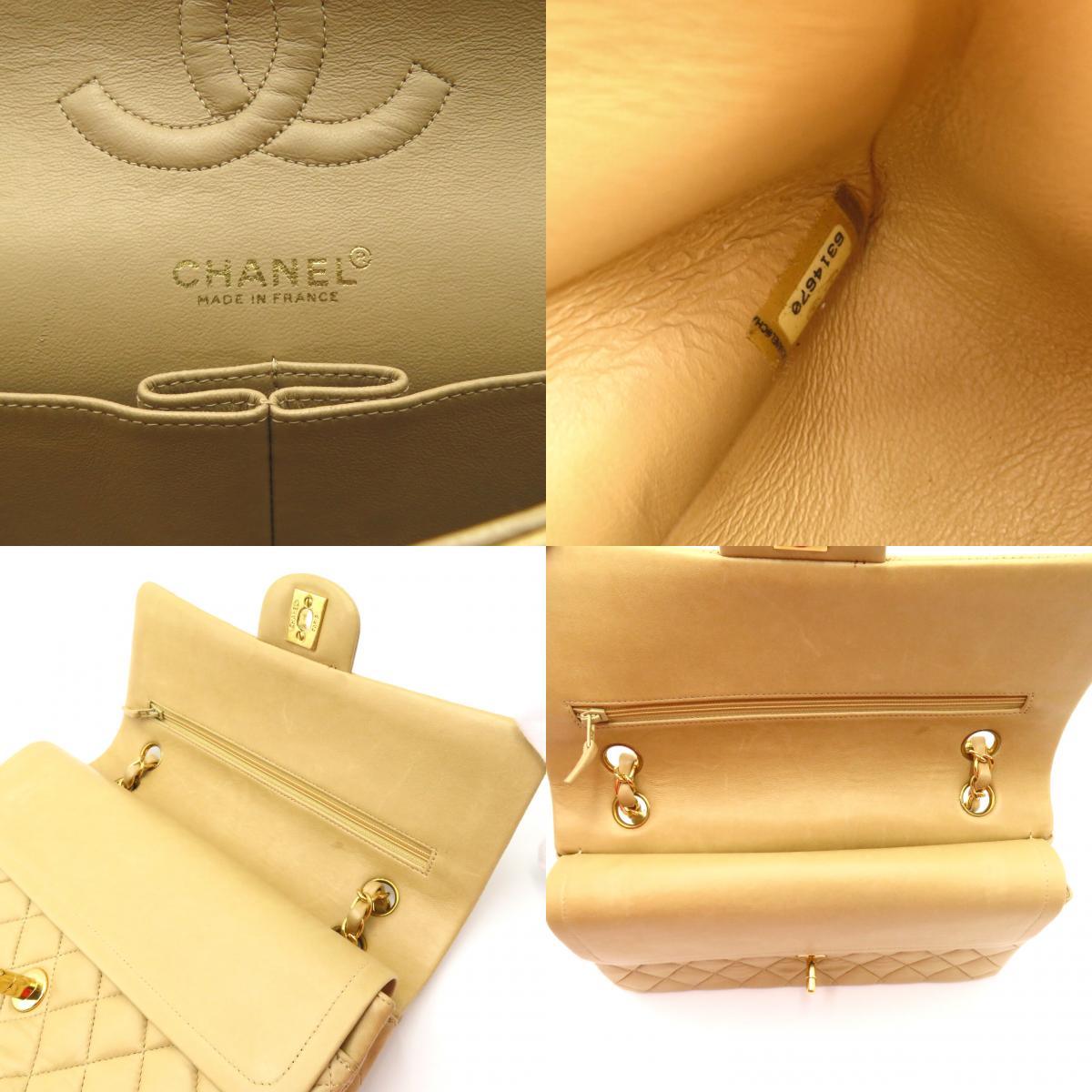 Chanel Double Flap Chain Shoulder Shoulder Bag  Beige S/Cards