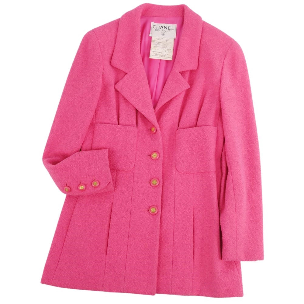 Vint Chanel Jacket Long Sleeve Wool Tweede Coco Button   34 (S equivalent) Pink