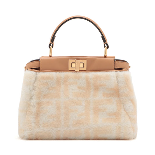 Fendi Mini Peekaboo Mouton x Leather 2WAY Handbag Beige 8BN244