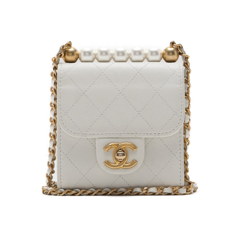 CHANEL 【CHANEL】Mini Trace Pearl Chain Sder  White  Shoulder Bag Mini Shellder Bag  Bag Hybrid 【 Ship】