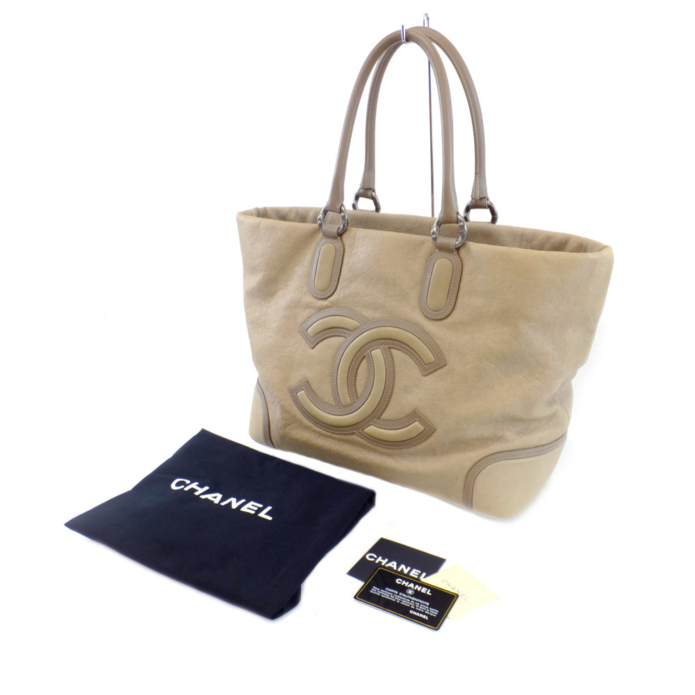 CHANEL Chanel Tote Bag Beige Metal  Gr Background Leather Coco   Card