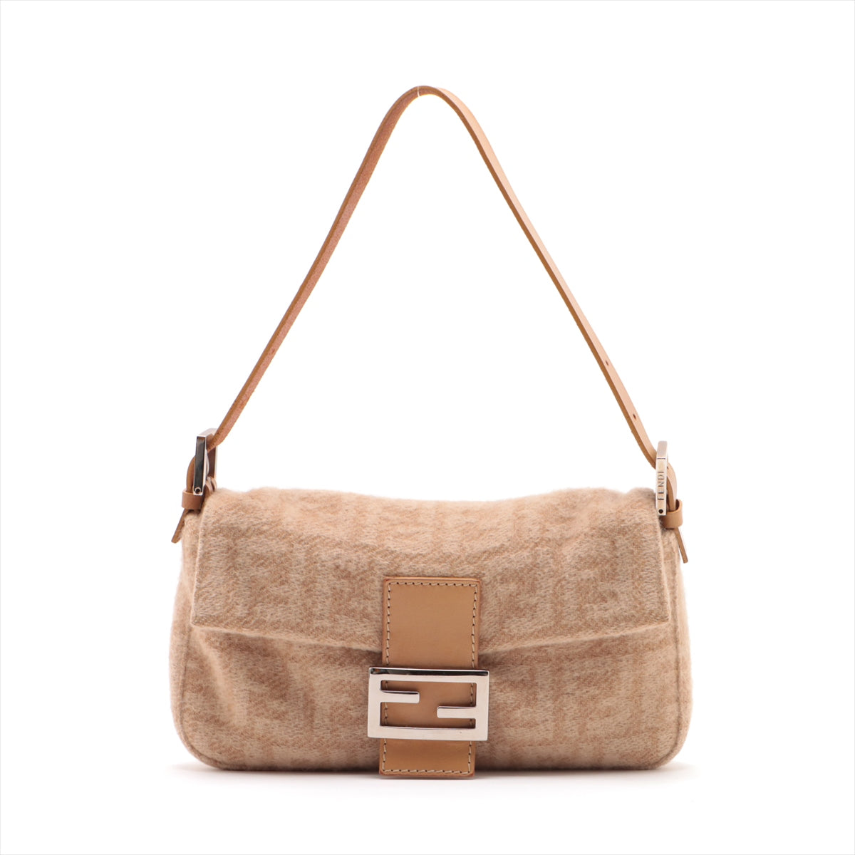 Fendi Mamma Bucket Wool x Leather Shoulder Bag Beige 26424