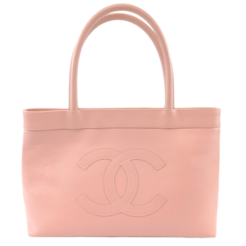 Chanel Caviar S Tote Bag Pink G  Beige Background Logo Leather Thin