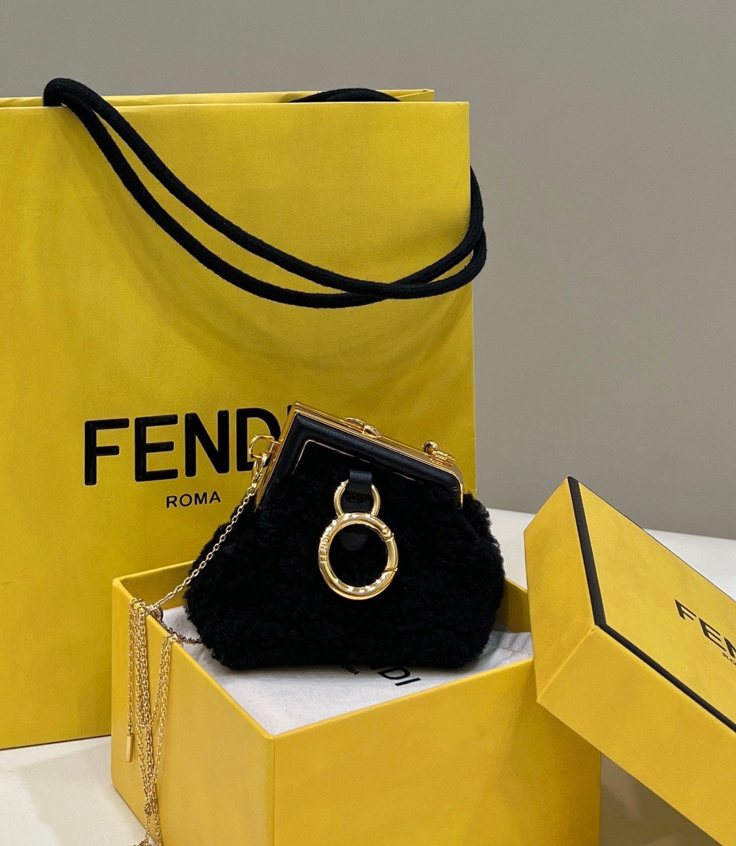 Fendi Fendirst Mini Black Mink Bag For Woman 11.5cm/4in