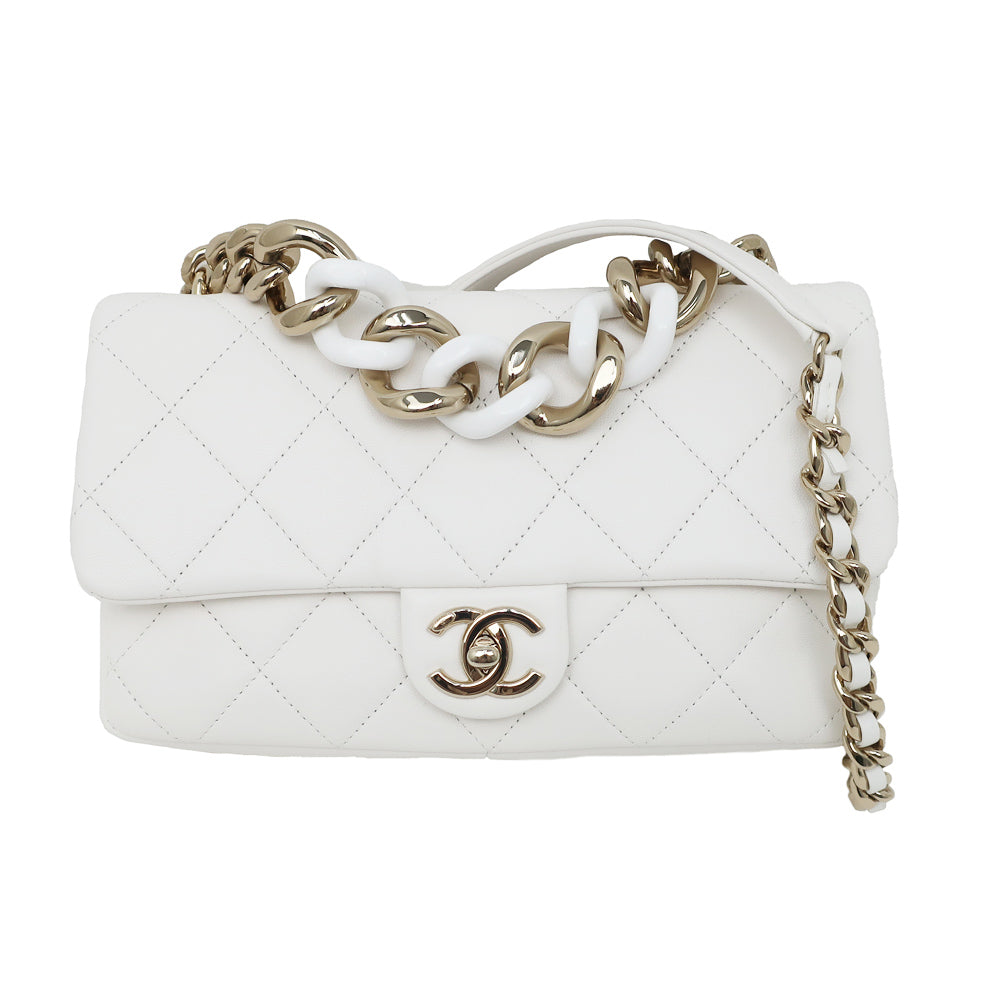 Chanel Matrasse 2WAY Chain Shoulder Bag White Hand GD G