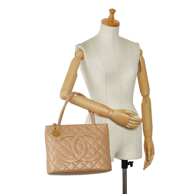 Chanel Matrases Medallion Coco ed Tote Bag Handbag Beige G Caviar S  CHANEL