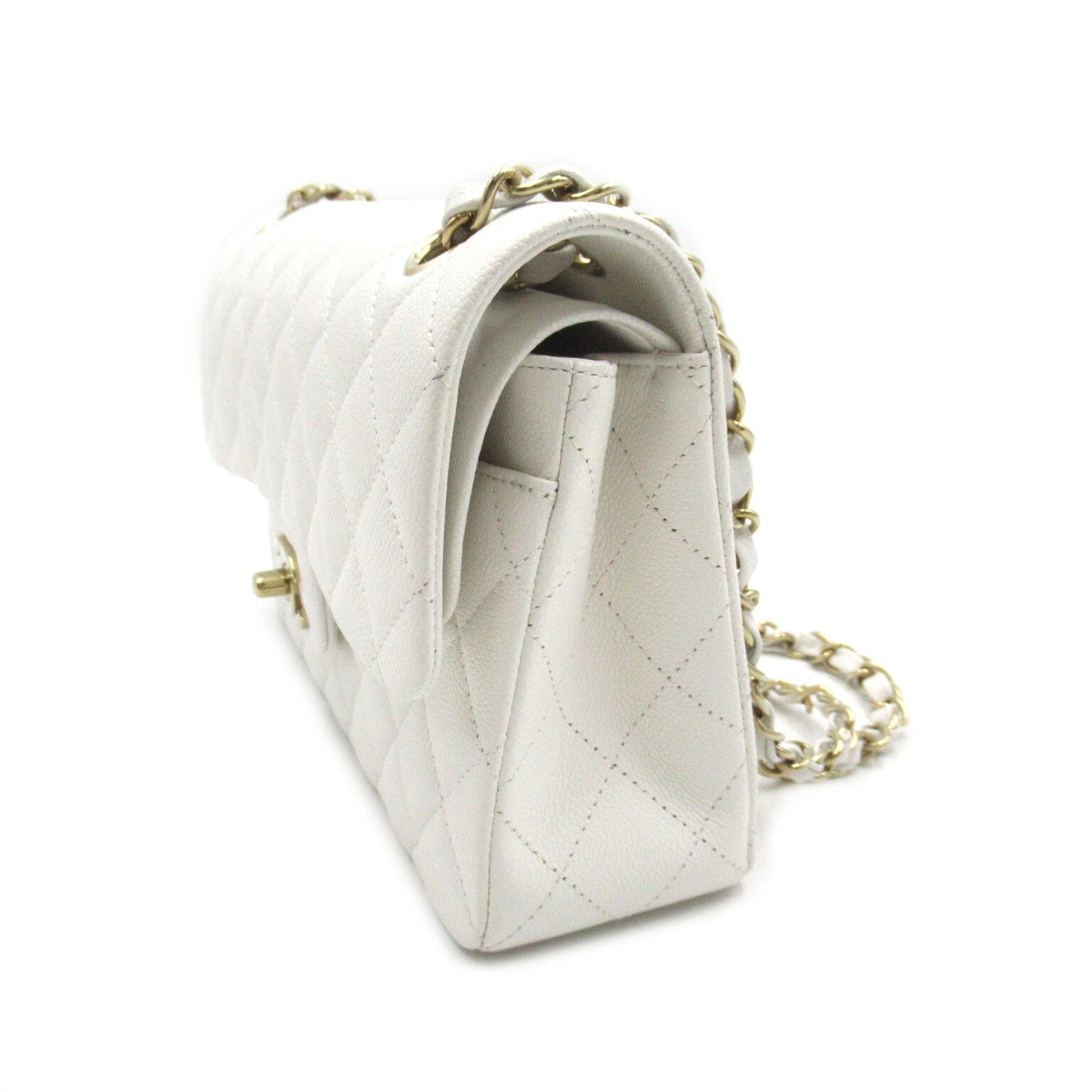 Chanel Matrasse Double Flap Chain Shoulder Shoulder Bag Caviar S  White A01113