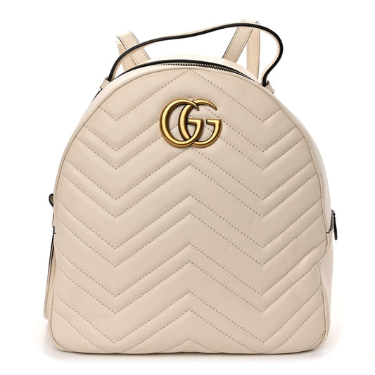 Gucci  Calfskin Matelasse GG Marmont Dome Backpack White