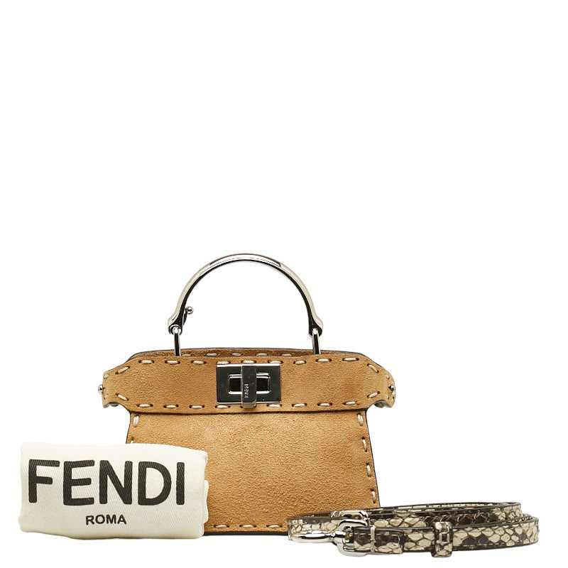 Fendi Peacebu Micro ICEU Mini Handbag Shoulder Bag 2WAY 7AS106 Brown Suede Peacebu  Fendi