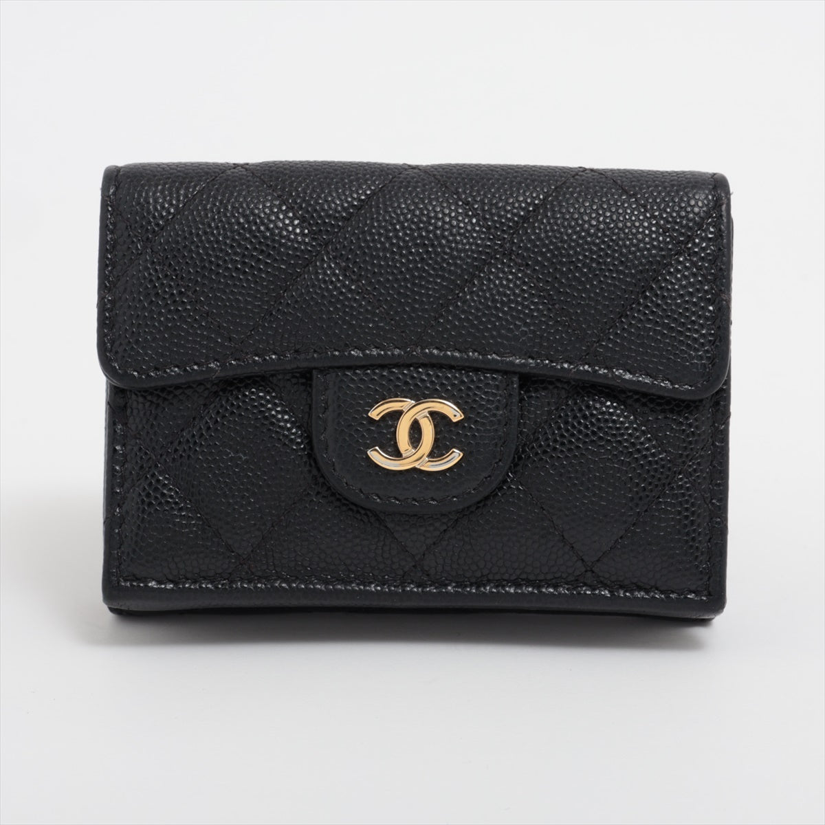 Chanel Matrasse Caviar S Compact Wallet Black G