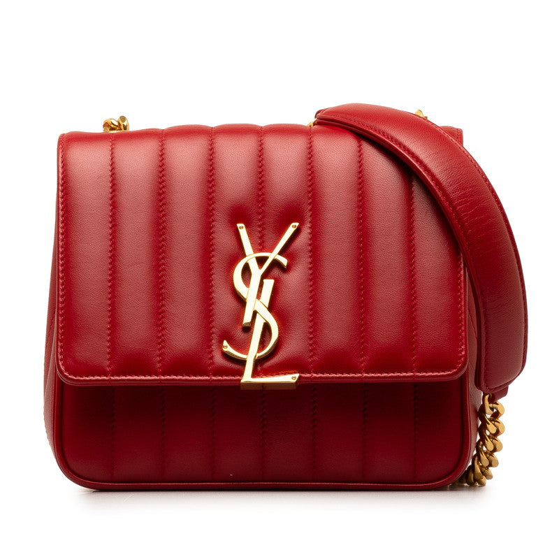 Saint Laurent Vicky YSL Logo Chain Shoulder Bag 532595 Red G Leather  Saint Laurent