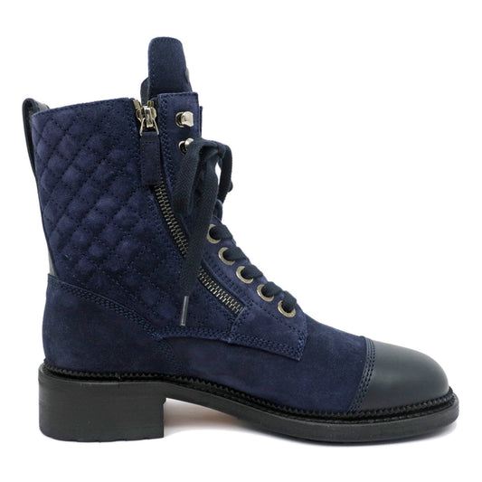 Chanel Race Up Boots tening Suede Navy Highcut Boots Coco G33769 Size 37 Shoes