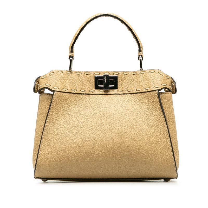 FENDI Selleria Peekaboo Mini Handbag in Leather Beige 8BN244