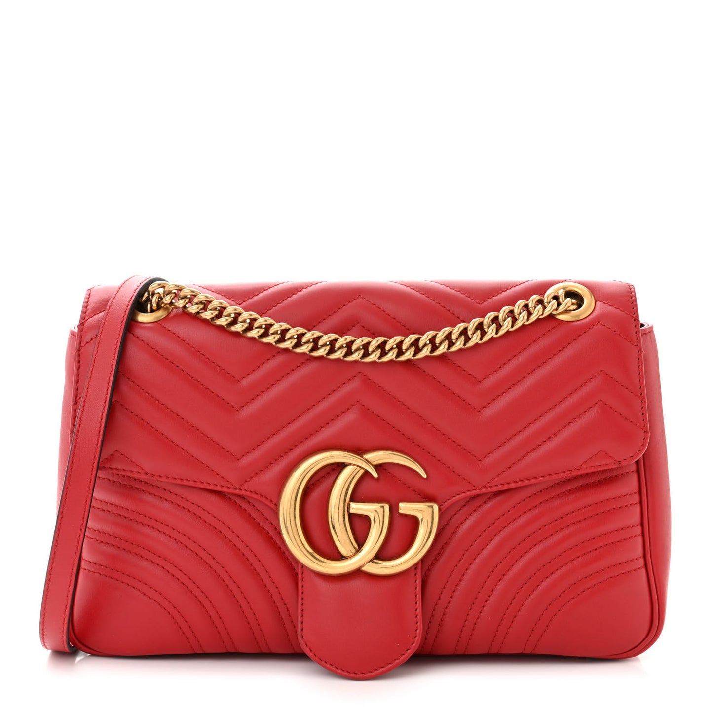 Gucci  Calfskin Matelasse Medium GG Marmont Shoulder Bag Hibiscus Red