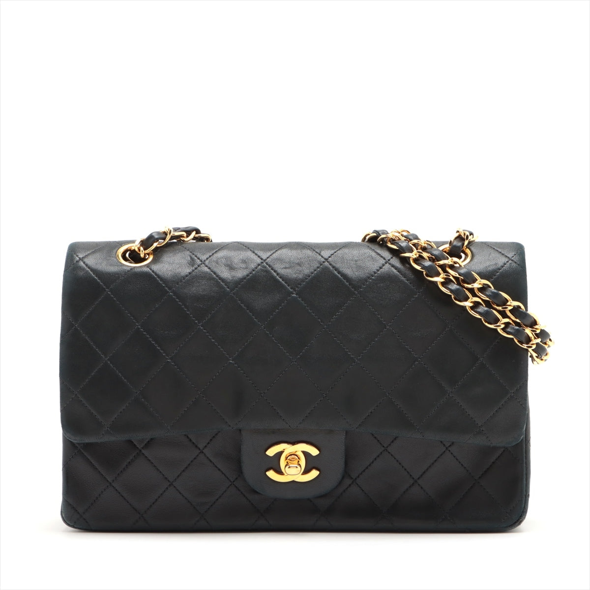 Chanel Matrasse 25  Double Flap Double Chain Bag Black G  5th A01112