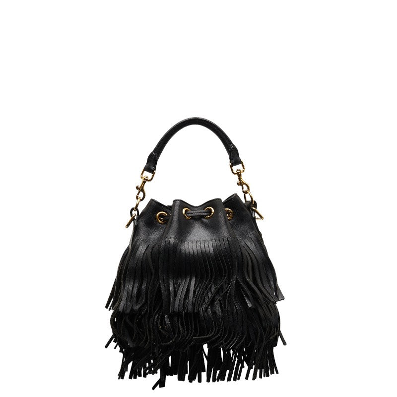 Saint Laurent Emmanuel Fringe Handbag 2WAY VLR381762 Black Gold Leather