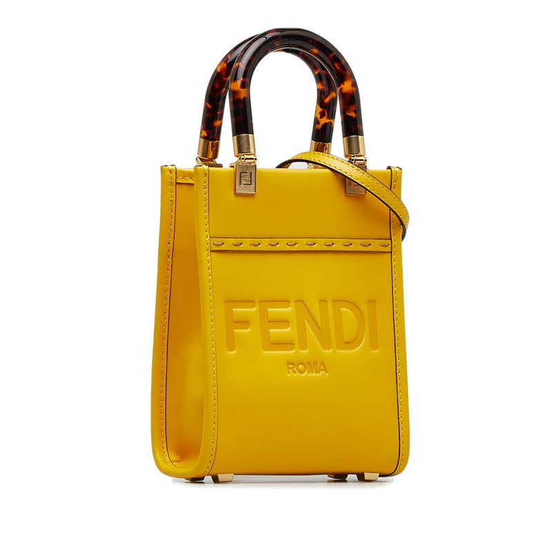 Fendi Sunshine per Small Logo Handbag Shoulder Bag 2WAY 8BS051 Yellow Leather Ladies Fendi