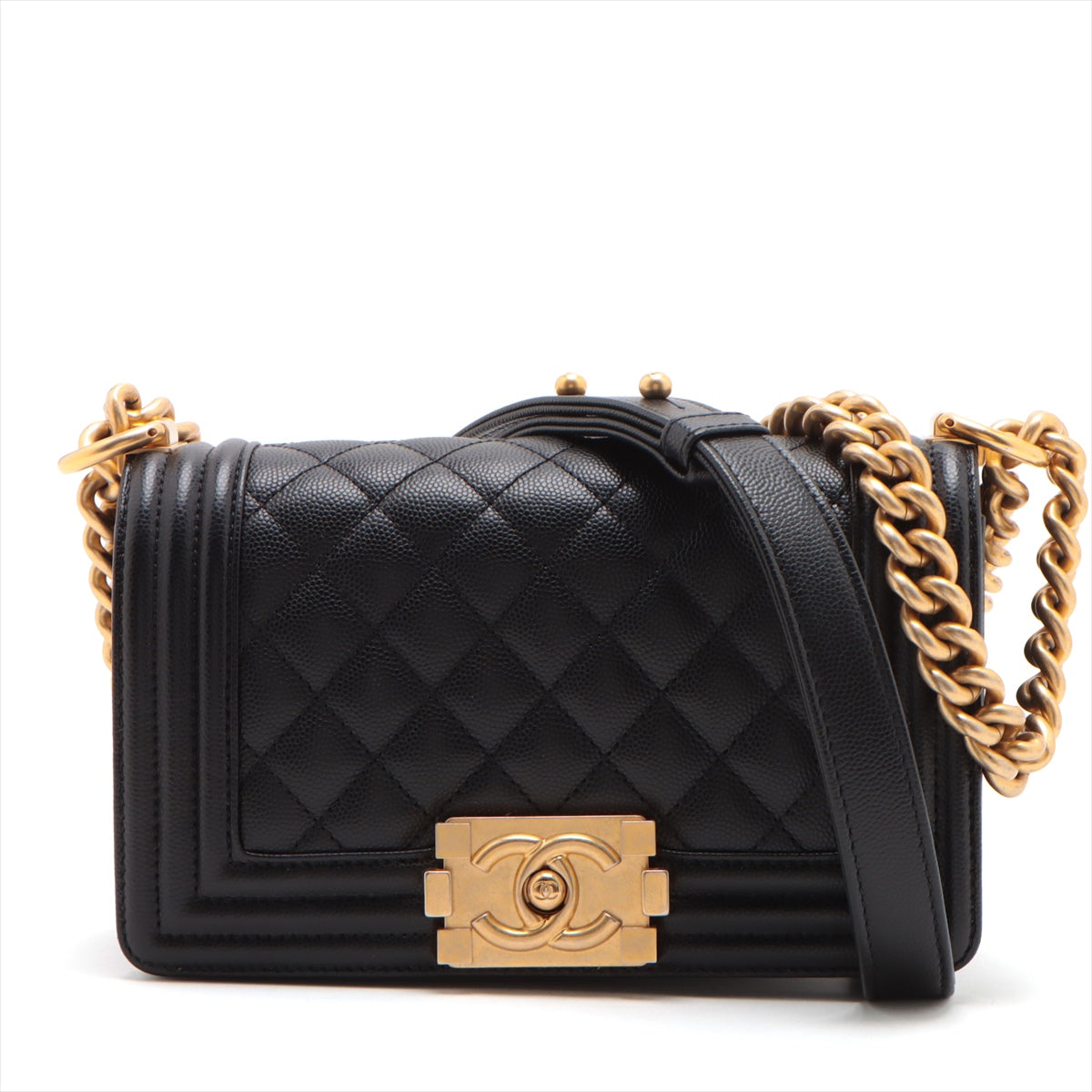 Chanel Boy Chanel 20 Small Caviar S Chain Shoulder Bag Black G  A67085