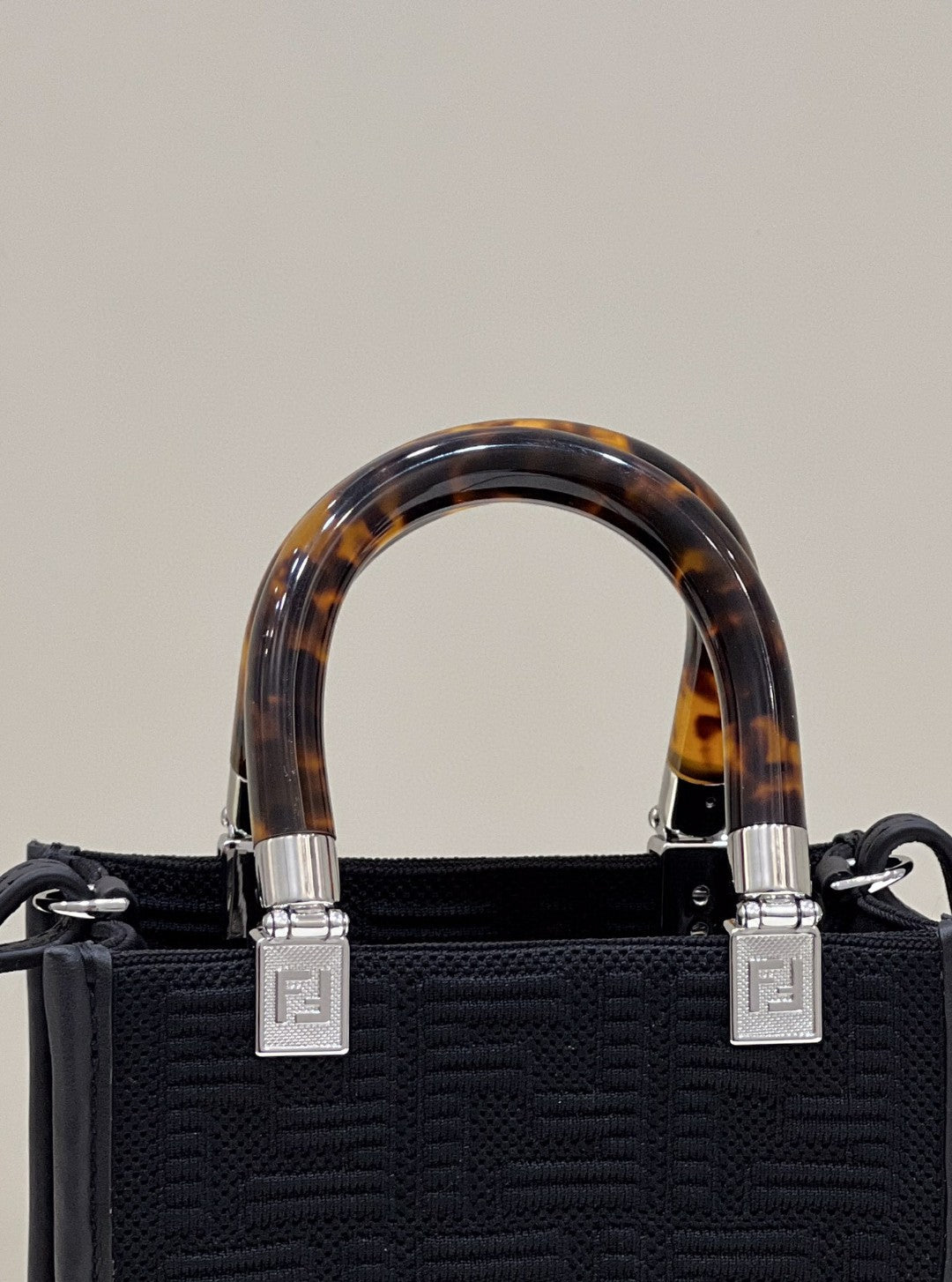 Fendi Mini Sunshine Shopper Black Bag For Woman 18cm/7in